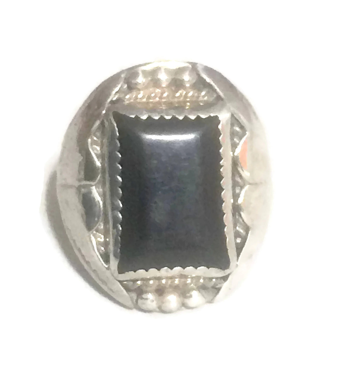 Navajo Ring Onyx Sterling Silver Size 9.75