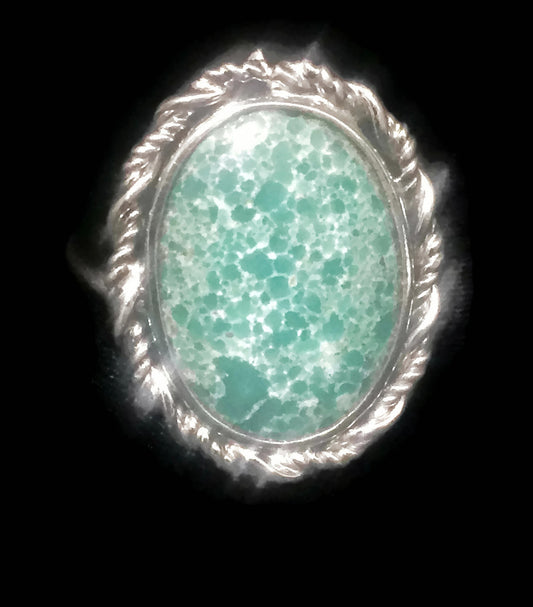 Vintage Green Stone Sterling Silver Girls Size 5.50