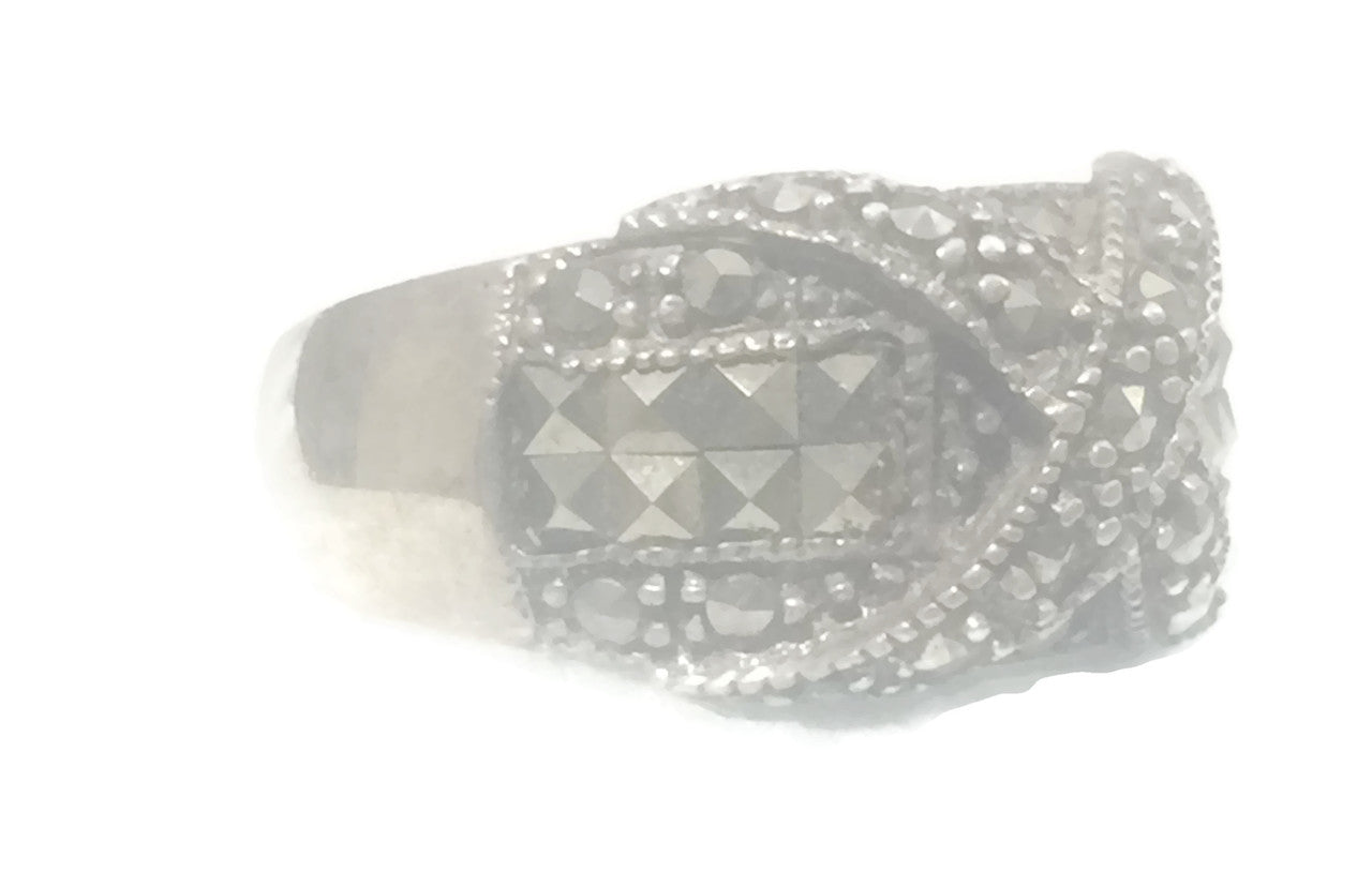 Marcasite Ring Sterling Silver Band Art Deco Size 7.75