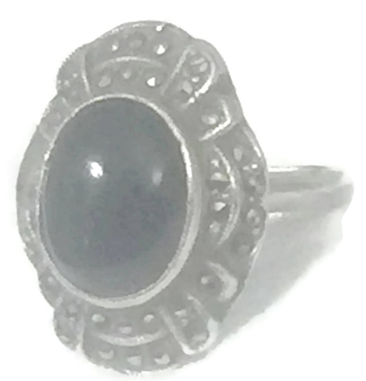 Onyx Ring Art Deco Marcasite Sterling Silver Size 5.50