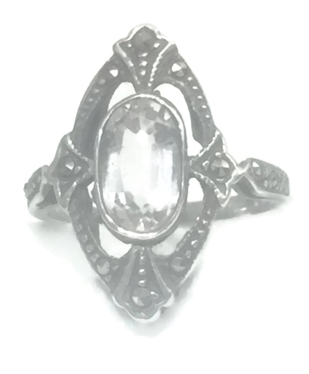 Crystal Ring Art Deco Marcasite Sterling Silver Size 6