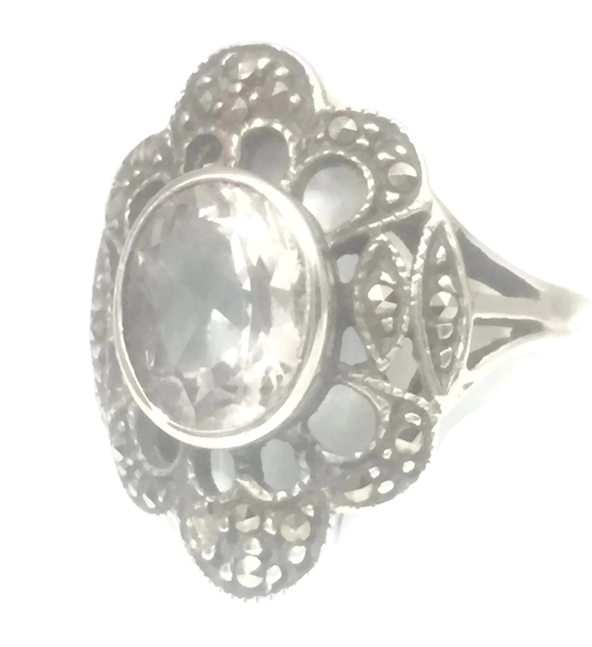 Marcasite Ring Art Deco Sterling Silver Size 6.75