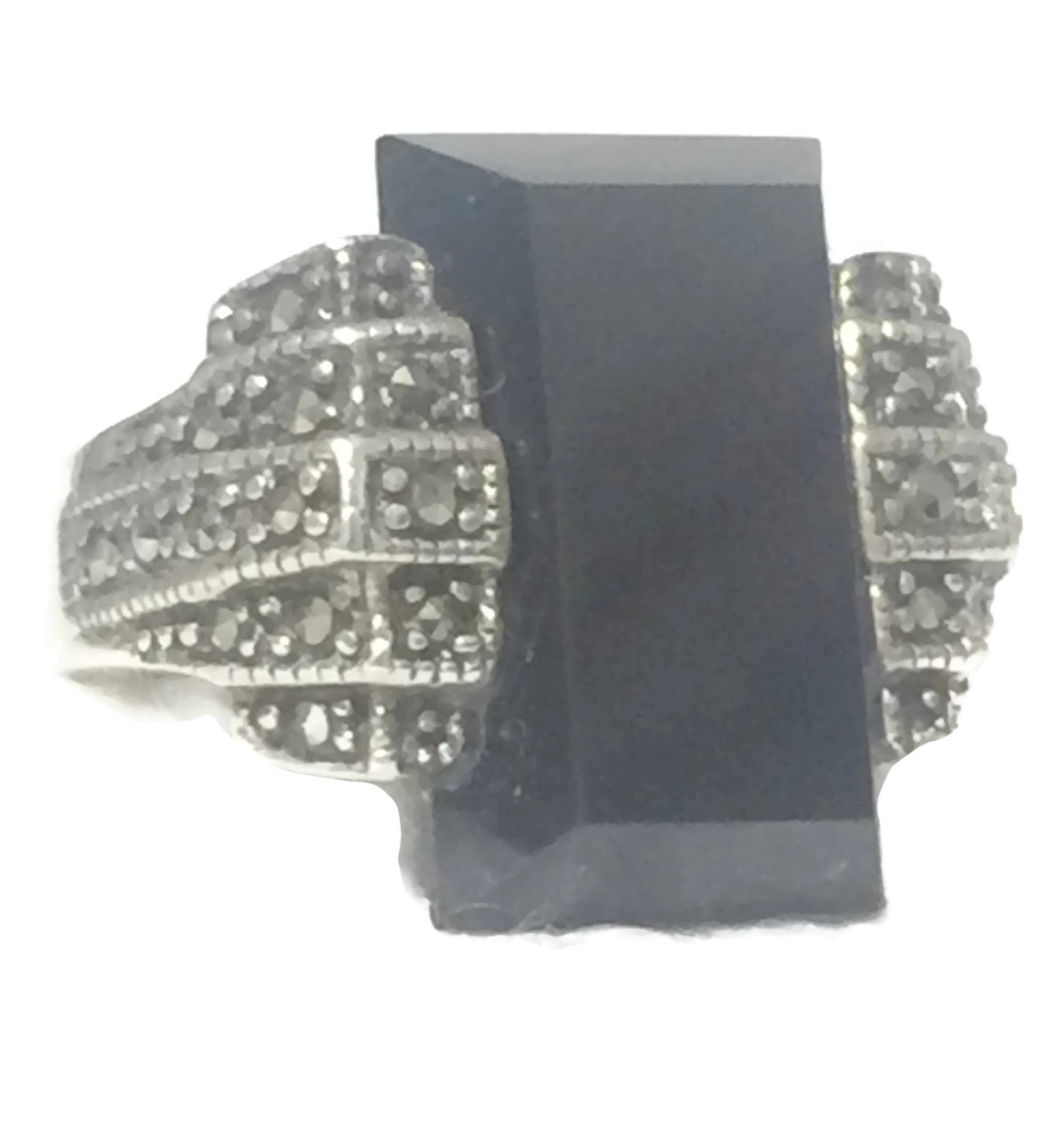 Onyx Ring Art Deco Marcasite Sterling Silver Size 5.75