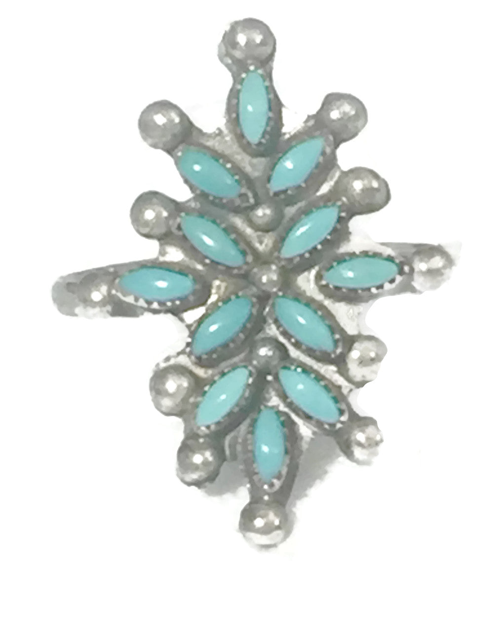 Zuni Ring Long  Petite Point Turquoise Sterling Silver Size 7.75