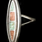 Long Turquoise Ring Coral Sterling Silver Size 5.75