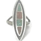 Long Turquoise Ring Coral Sterling Silver Size 5.75