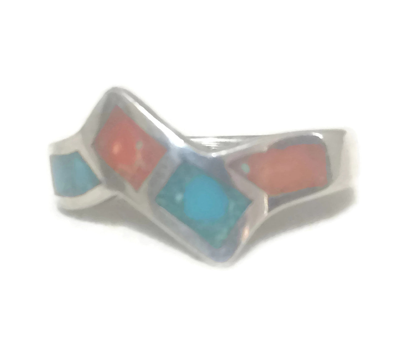 Zig Zag Ring Turquoise Southwest Band Sterling Silver Size 8