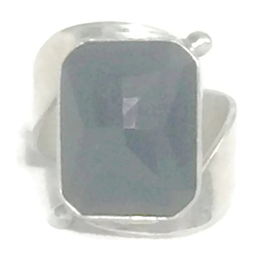 Vintage Onyx Ring Faceted Sterling Silver Size 7.50