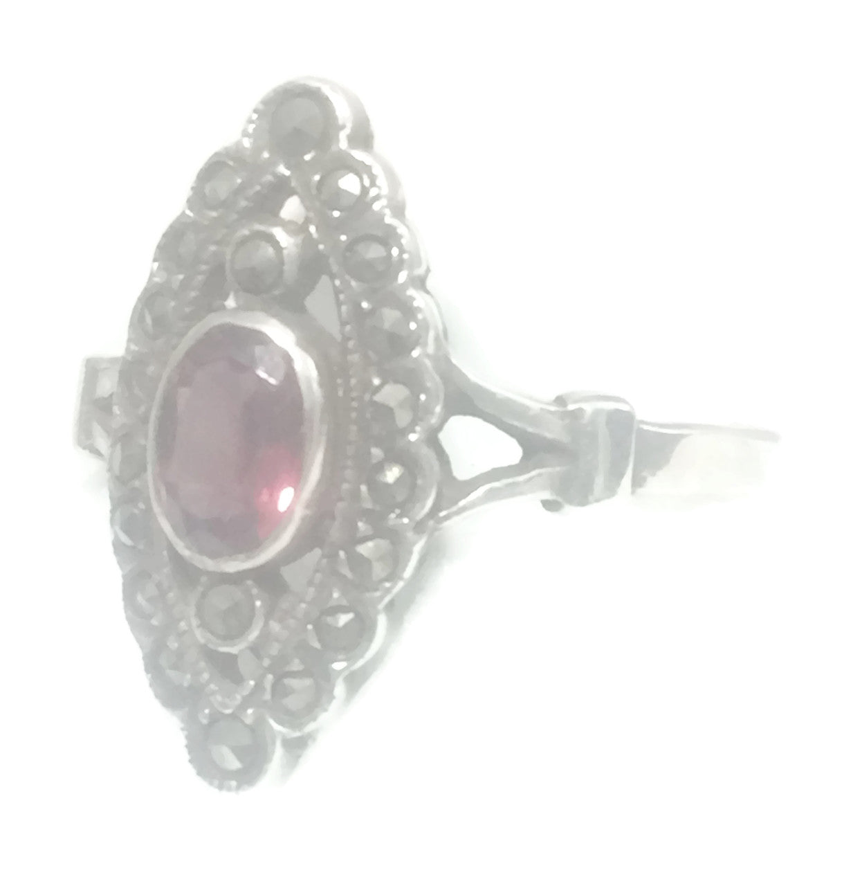 Long Garnet Ring Marcasites Art Deco Sterling Silver Size 6