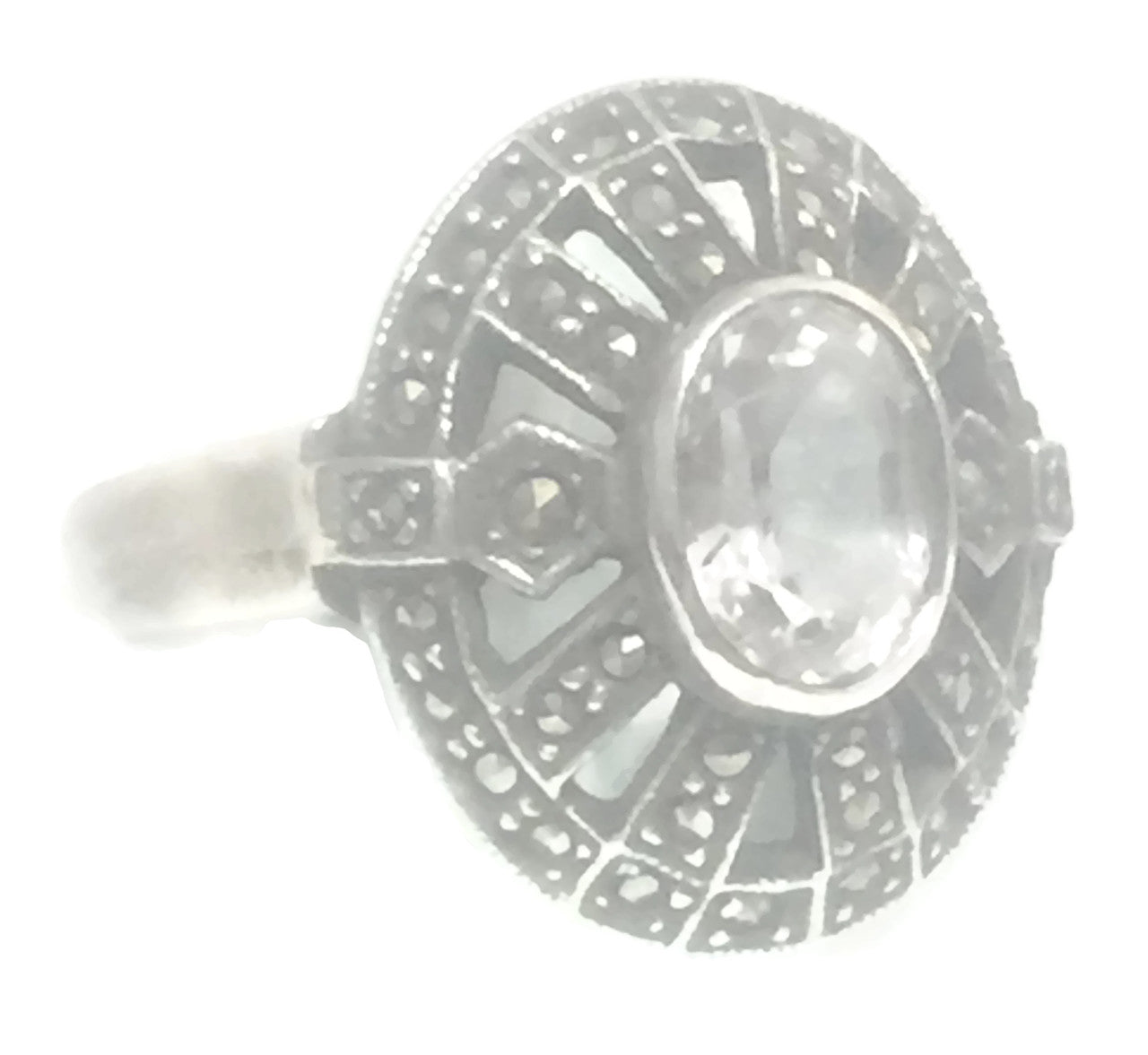 Crystal Ring Art Deco Marcasites Sterling Silver Size 8
