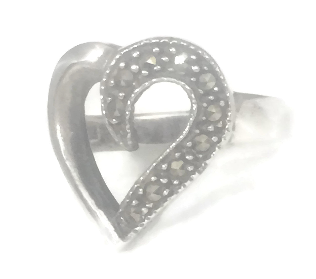 Heart Ring Marcasite Sterling Silver Love Size 6.75