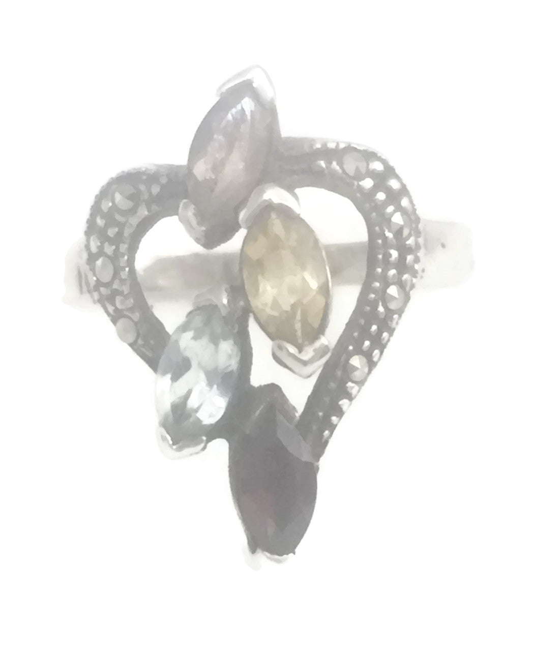 Heart Ring Marcasite Topaz Citrine Sterling Silver Ring Size 6.75