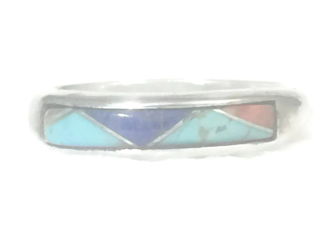 Turquoise Band Sterling Silver Pollack Ring Size 6.7