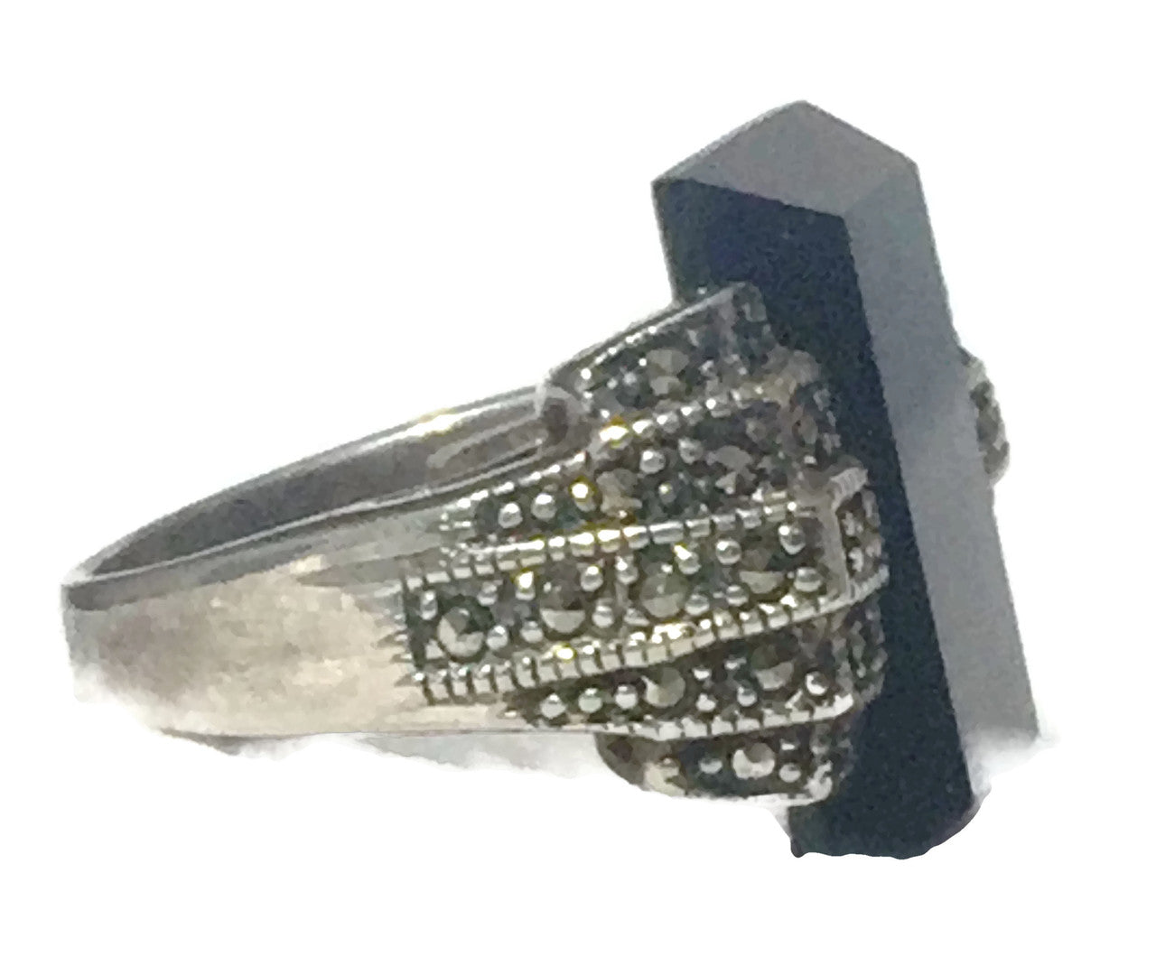 Onyx Ring Art Deco Marcasite Sterling Silver Size 5.75