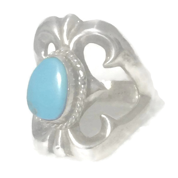 Navajo Turquoise Ring Sandcast Vintage Sterling Silver Southwest Size 8.50