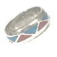 Zuni Band Turquoise Coral Chip Wedding Tribal Ring Sterling Silver Size 9