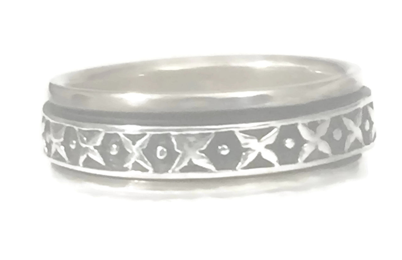 Men Spinner Ring Band Vintage Sterling Silver Geometric Design XOXO   Size 12.50