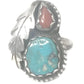 Navajo Ring Coral Turquoise Sterling Silver Size 3.7