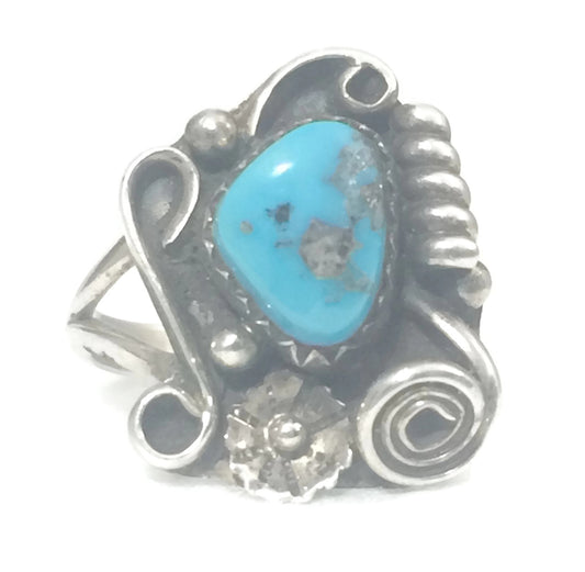 Navajo Turquoise Ring Vintage Southwest Sterling Silver Ring Size 5