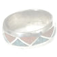 Zuni Turquoise Coral Chips Wedding Tribal Band Ring Sterling Silver Size 6.75